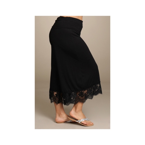 SOLD OUT Plus Pant Gaucho High Waist Lace Black Capri Wide Leg Bohemian - Picture 4 of 6